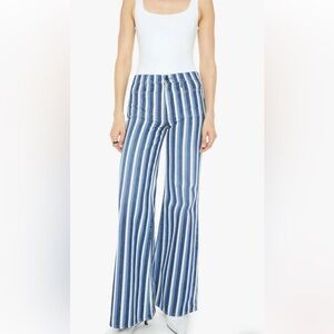 MOTHER Blue and White Vertical Stripe Wide-Leg Jeans